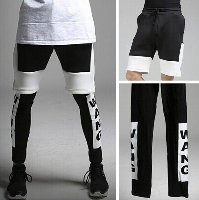 2015 브랜드 남성 컬렉션 패션 블랙 화이트 멀티 반바지 인쇄 운동 레깅스 여름 캐주얼 스포츠 반바지 Masculino 포켓/2015 Brand Mens Collection Fashion Black White Multi Pockets Shorts Print W